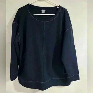 CHICO'S Zenergy Contrast Stitch Navy Blue Tunic Sweatshirt Sweater Size 2 used